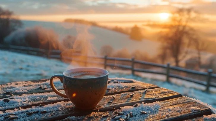 Peaceful morning scene with a warm cup of tea and soft natural light